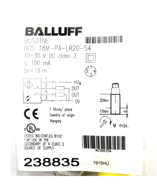 Balluff Reflexionslichtschranke BOS01NE BOS 18M-PA-LR20-S4 OVP