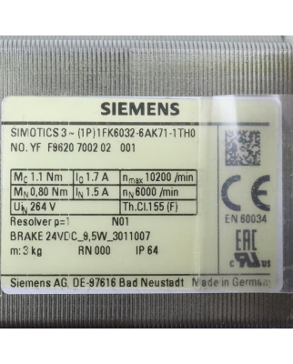 Siemens Synchronservomotor 1FK6032-6AK71-1TH0 NOV