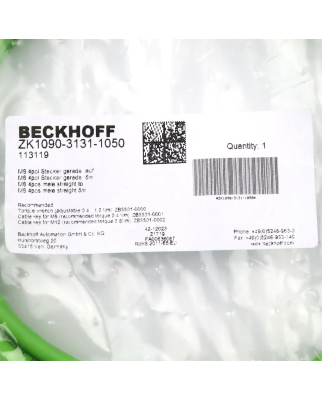 Beckhoff EtherCAT-Leitung ZK1090-3131-1050 5m OVP