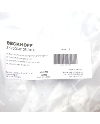 Beckhoff EtherCAT P-Leitung ZK7000-0105-0100 10m OVP