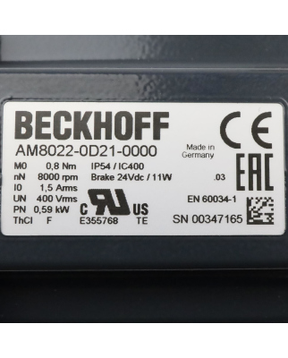Beckhoff Servomotor AM8022-0D21-0000 0,59kW OVP