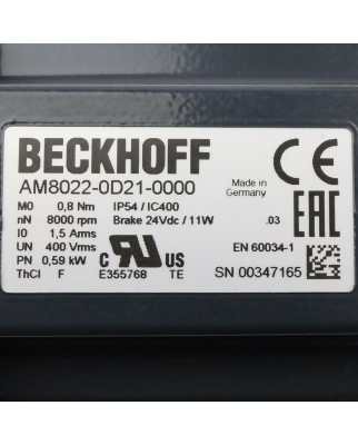 Beckhoff Servomotor AM8022-0D21-0000 0,59kW OVP