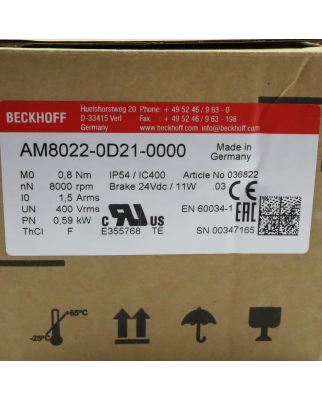 Beckhoff Servomotor AM8022-0D21-0000 0,59kW OVP