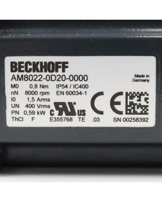 Beckhoff Servomotor AM8022-0D20-0000 0,59kW OVP