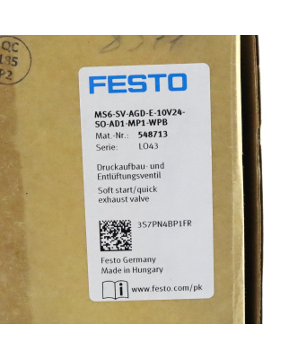 Festo Druckaufbau- und Entlüftungsventil MS6-SV-AGD-E-10V24-SO-AD1-MP1-WPB 548713 OVP