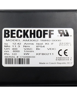 Beckhoff Servomotor AM3062-1M40-0000 3,01kW NOV
