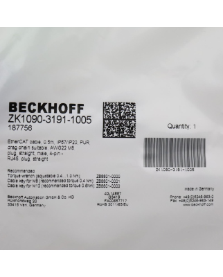 Beckhoff EtherCAT-Leitung ZK1090-3191-1005 0,5m OVP