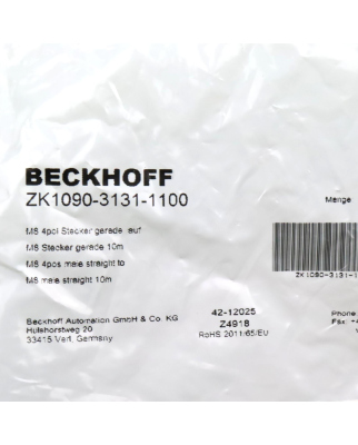 Beckhoff EtherCAT-Leitung ZK1090-3131-1100 10m OVP