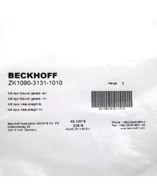 Beckhoff EtherCAT-Leitung ZK1090-3131-1010 1m OVP