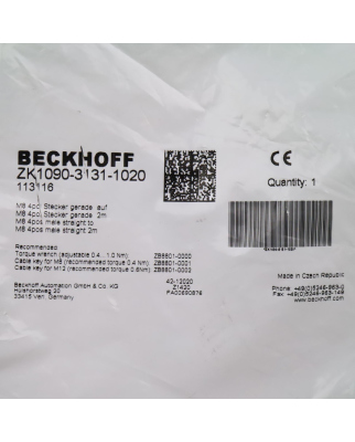 Beckhoff EtherCAT-Leitung ZK1090-3131-1020 2m OVP