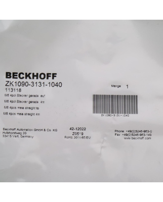 Beckhoff EtherCAT-Leitung ZK1090-3131-1040 4m OVP