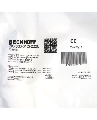 Beckhoff EtherCAT P-Leitung ZK7000-0102-0020 2m OVP