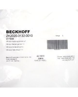 Beckhoff Powerleitung ZK2020-3132-0010 1m OVP