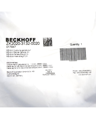 Beckhoff Powerleitung ZK2020-3132-0020 2m OVP