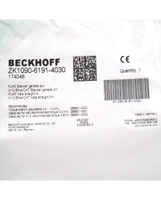 Beckhoff EtherCAT-Leitung ZK1090-6191-4030 3m OVP