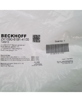 Beckhoff EtherCAT-Leitung ZK1090-6191-4100 10m OVP