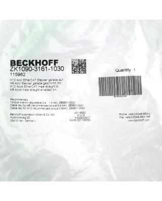 Beckhoff EtherCAT-Leitung ZK1090-3161-1030 3m OVP