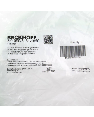 Beckhoff EtherCAT-Leitung ZK1090-3161-1050 5m OVP