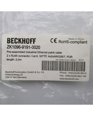 Beckhoff Industrial-Ethernet-/EtherCAT G-Patchkabel...