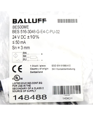 Balluff induktiver Sensor BES00ME BES 516-3048-G-E4-C-PU-02 OVP