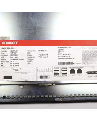 Beckhoff 15" Economy-Einbau-Panel-PC...