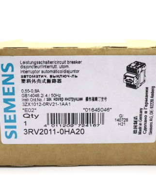 Siemens Leistungsschalter 3RV2011-0HA20 OVP