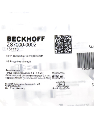 Beckhoff M8-Stecker ZS7000-0002 OVP