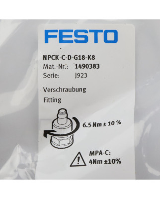 Festo Verschraubung NPCK-C-D-G18-K8 1490383 OVP