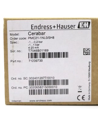 Endress+Hauser Cerabar Drucktransmitter PMC21-1NL0/5H8 OVP