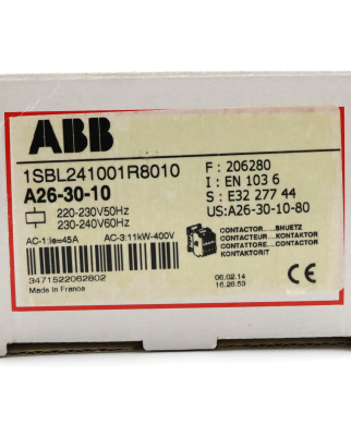 ABB Schütz A26-30-10 1SBL241001R8010 220-230V 50Hz/230-240V 60Hz OVP