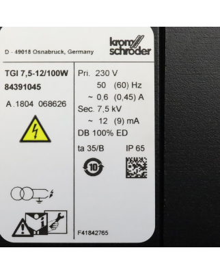Kromschröder Zünd-Transformator TGI 7,5-12/100W 84391045 230V GEB