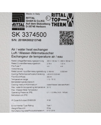 RITTAL Luft/Wasser-Wärmetauscher SK3374.500 OVP