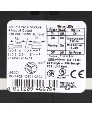 Siemens AS-INTERFACE 3RK1402-1CE01-0AC2 OVP