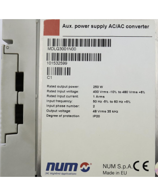 NUM Power Supply MDLQ3001N00 GEB
