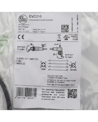 ifm Verbindungskabel EVC016 VDOAH040MSS00,6H04STGH040MSS OVP