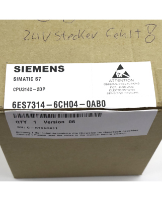 Simatic S7-300 CPU 314C-2 6ES7 314-6CH04-0AB0 E-Stand:06 OVP