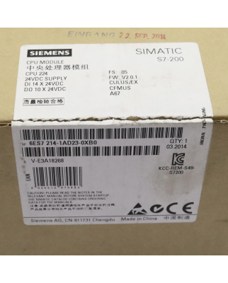 Simatic S7-200 CPU224 6ES7 214-1AD23-0XB0 FS:05/FW:V2.0.1 OVP