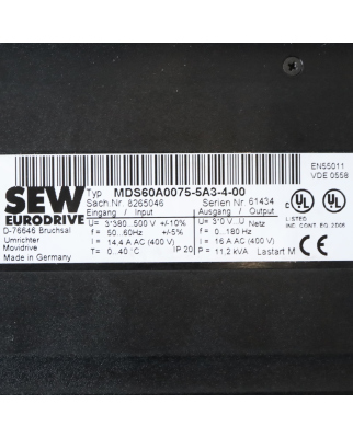 SEW Frequenzumrichter Movidrive MDS60A0075-5A3-4-00...