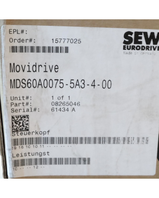 SEW Frequenzumrichter Movidrive MDS60A0075-5A3-4-00 8265046 OVP