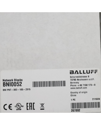 Balluff Netzwerk-Modul BNI0052 BNI PNT-302-105-Z015 SIE