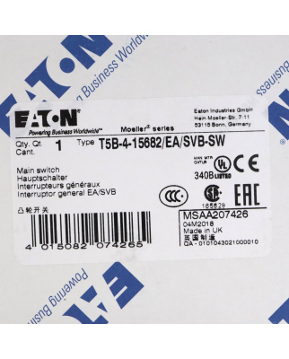 Eaton Hauptschalter T5B-4-15682/EA/SVB-SW 207426 OVP