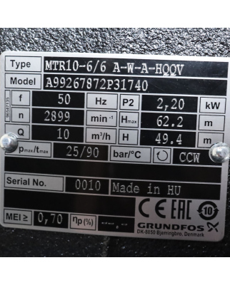 Grundfos Eintauchpumpe MTR10-6/6A-W-A-HQQV 10m³/h 62.2m max NOV