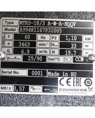 Grundfos Eintauchpumpe MTR5-18/3A-W-A-HQQV 6.9m³/h...