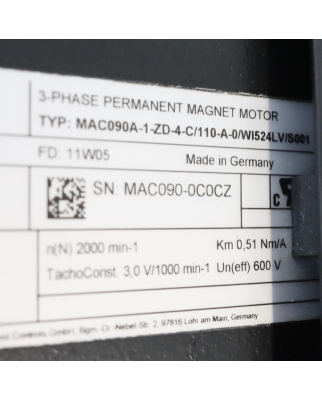 Rexroth Servomotor MAC090A-1-ZD-4-C/110-A-0/WI524LV/S001 R911266871 NOV