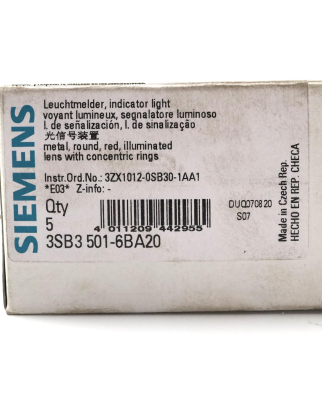Siemens Leuchtmelder 3SB3 501-6BA20 (5Stk.) OVP