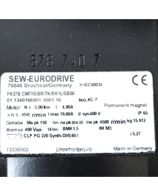 SEW Getriebemotor FH27B CM71S/BR/TH/RH1L/SB50  i=5,27 NOV