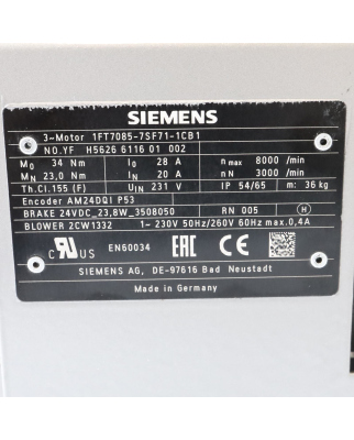 Siemens Synchronmotor 1FT7085-7SF71-1CB1 GEB