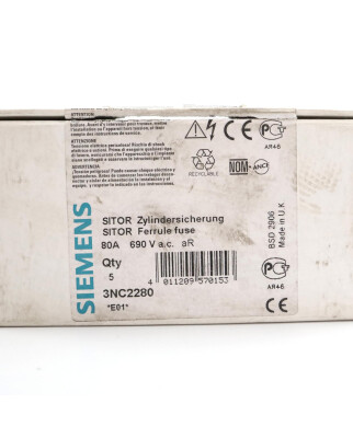 Siemens SITOR-Zylindersicherungseinsatz 3NC2280 (5Stk.) OVP