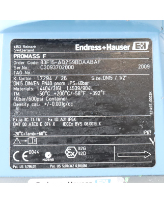 Endress+Hauser Durchflussmessgerät Promass F 83F15-AD2S9BDAABAF GEB