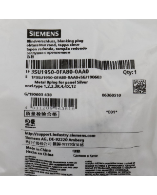 Siemens Blindverschluss 3SU1950-0FA80-0AA0 OVP